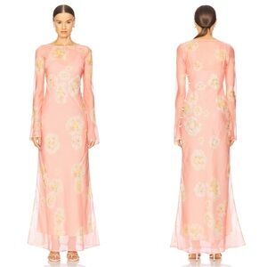SAU LEE Gloria Floral Long Sleeve Chiffon Rose Pink Maxi Dress Size 8